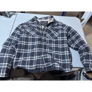 Button-Down Sherpa-Fleece Lined Large Grizzly Mountain Plaid Shirt blue-gray